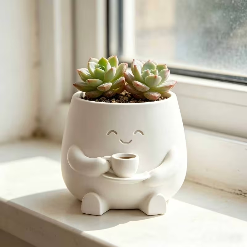 Cactus Mix Pot - กระถางดอกไม้รูปหน้าแมวยิ้มน่ารัก พิมพ์ 3 มิติ ขนาดเล็ก รูปทรงแปลกตา