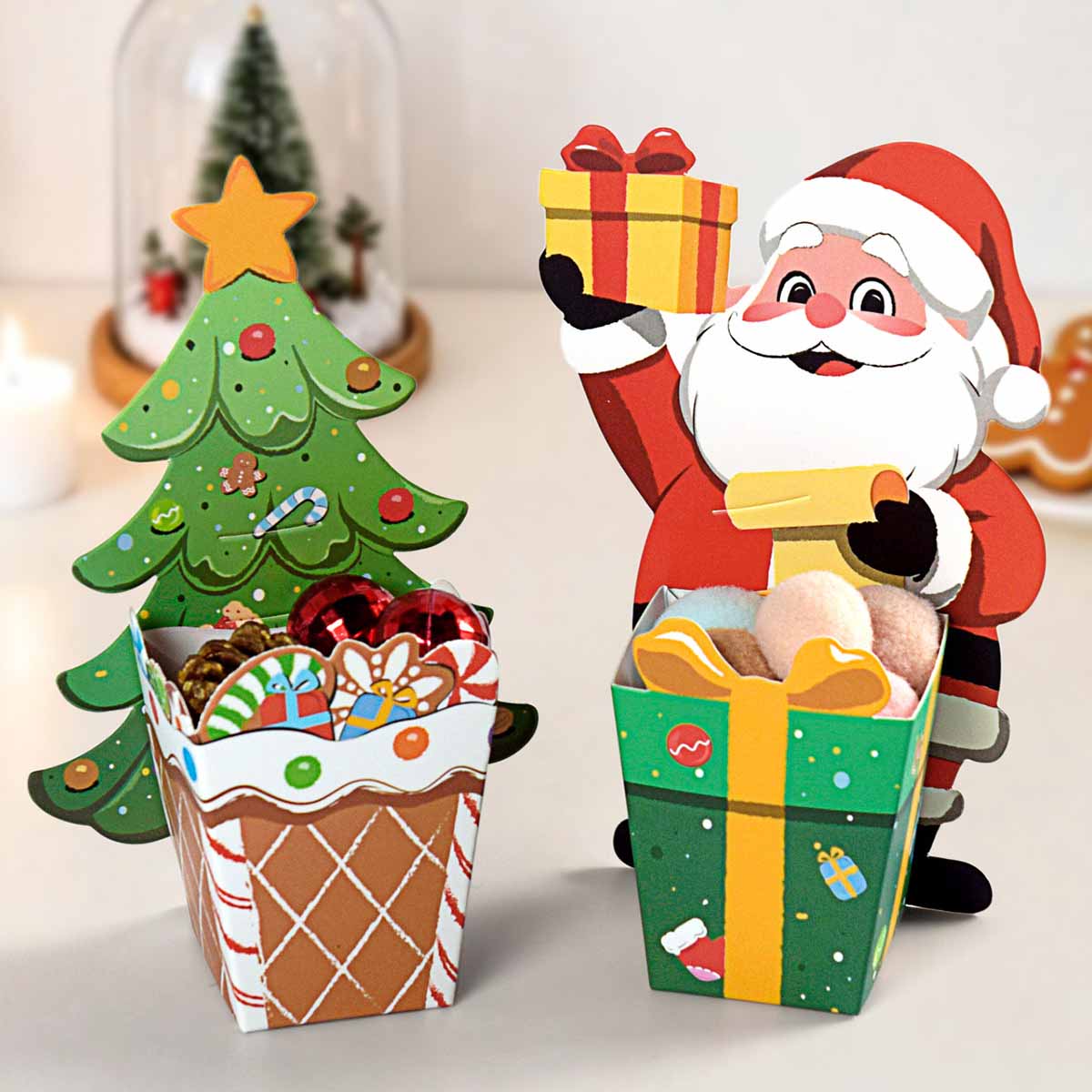 Plant Parent Gifts - 10/20 ชิ้น 3D ซานตาคลอสกล่องบรรจุภัณฑ์ของขวัญสุขสันต์วันคริสต์มาสต้นไม้พับคุกกี้กระดาษขนมกล่องของขวัญปีใหม่ตกแต่งปาร์ตี้คริสต์มาส