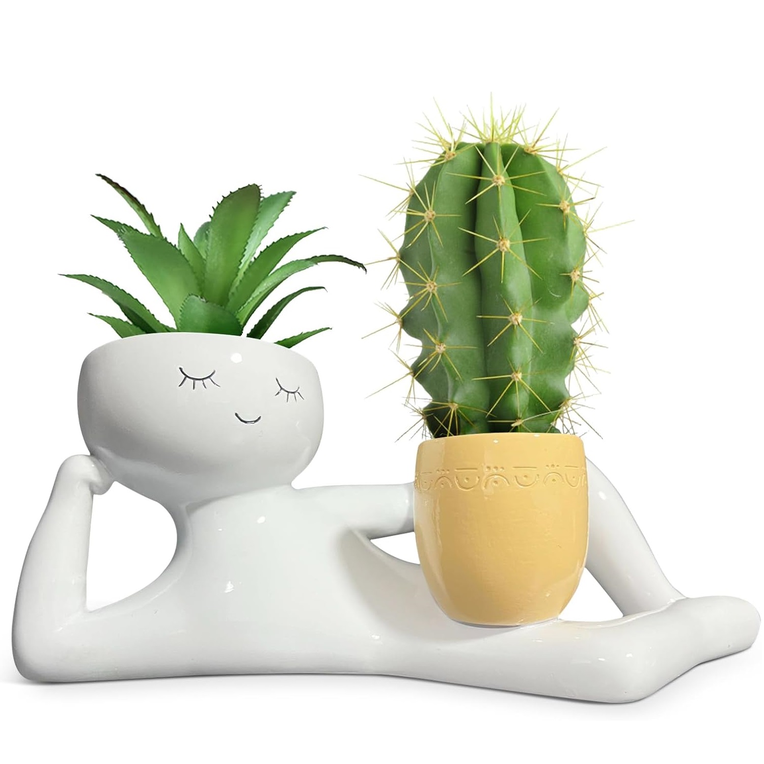Cactus Mix Pot - กระถางต้นไม้รูปคนขี้เกียจสุดน่ารัก กระถางปลูกต้นไม้แบบมีเอกลักษณ์ กระถางต้นไม้ตลกๆ สำหรับปลูกไม้อวบน้ำ กระบองเพชร ตกแต่งบ้าน