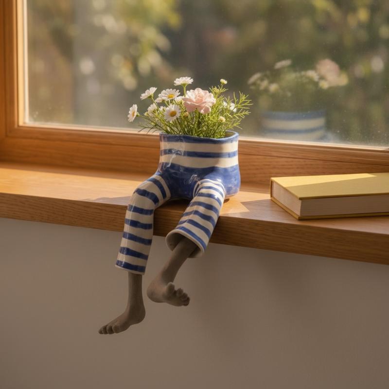 Plant Parent Pot - ชุดเดรสยีนส์ กระถางดอกไม้รูปขาคนนั่ง กระถางต้นไม้น่ารัก สำหรับบ้าน สำนักงาน ผู้รักต้นไม้