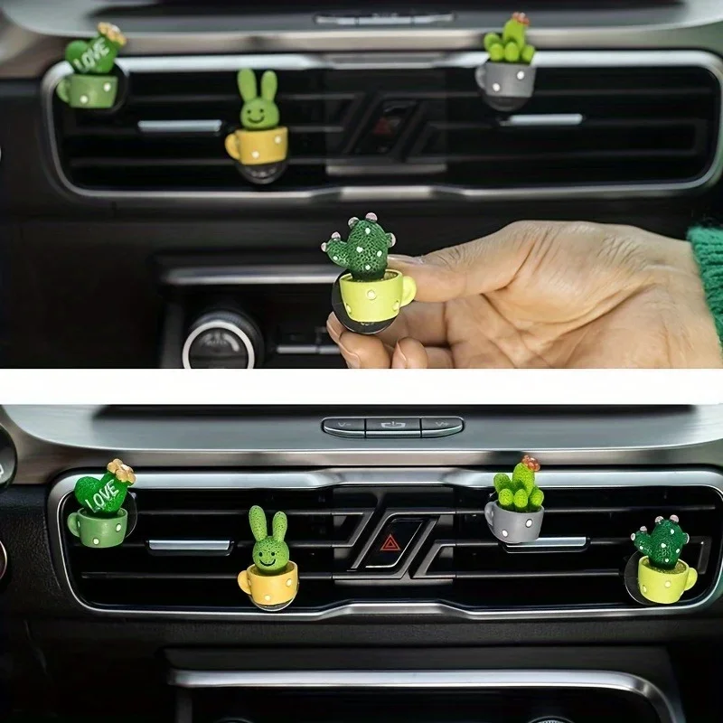 Cactus Mix Pot - กระถางปลูกต้นกระบองเพชรขนาดเล็ก4ชิ้น/เซ็ตอุปกรณ์ตกแต่งภายในรถยนต์ที่ตกแต่งเรซิ่นเครื่องปรับอากาศคอนโซลส่วนกลาง