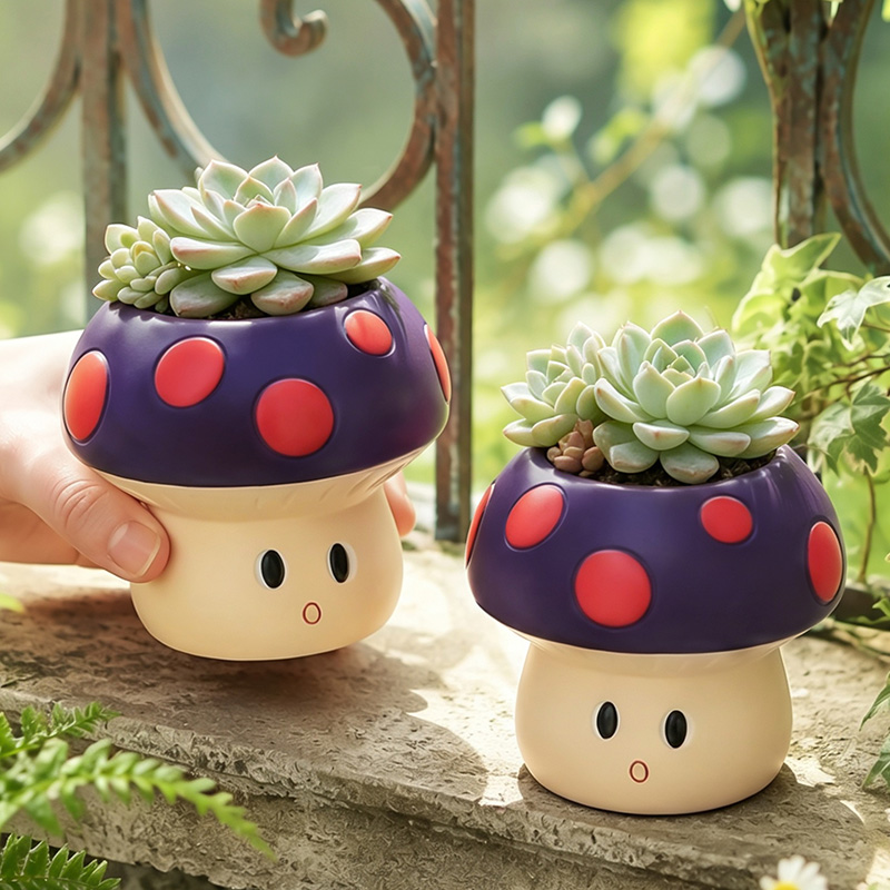 Cactus Mix Pot - กระถางต้นไม้เรซินรูปเห็ดการ์ตูนน่ารัก สำหรับปลูกไม้อวบน้ำและกระบองเพชรขนาดเล็ก ตกแต่งโต๊ะทำงาน ขอบหน้าต่าง ระเบียง ของตกแต่งบ้าน